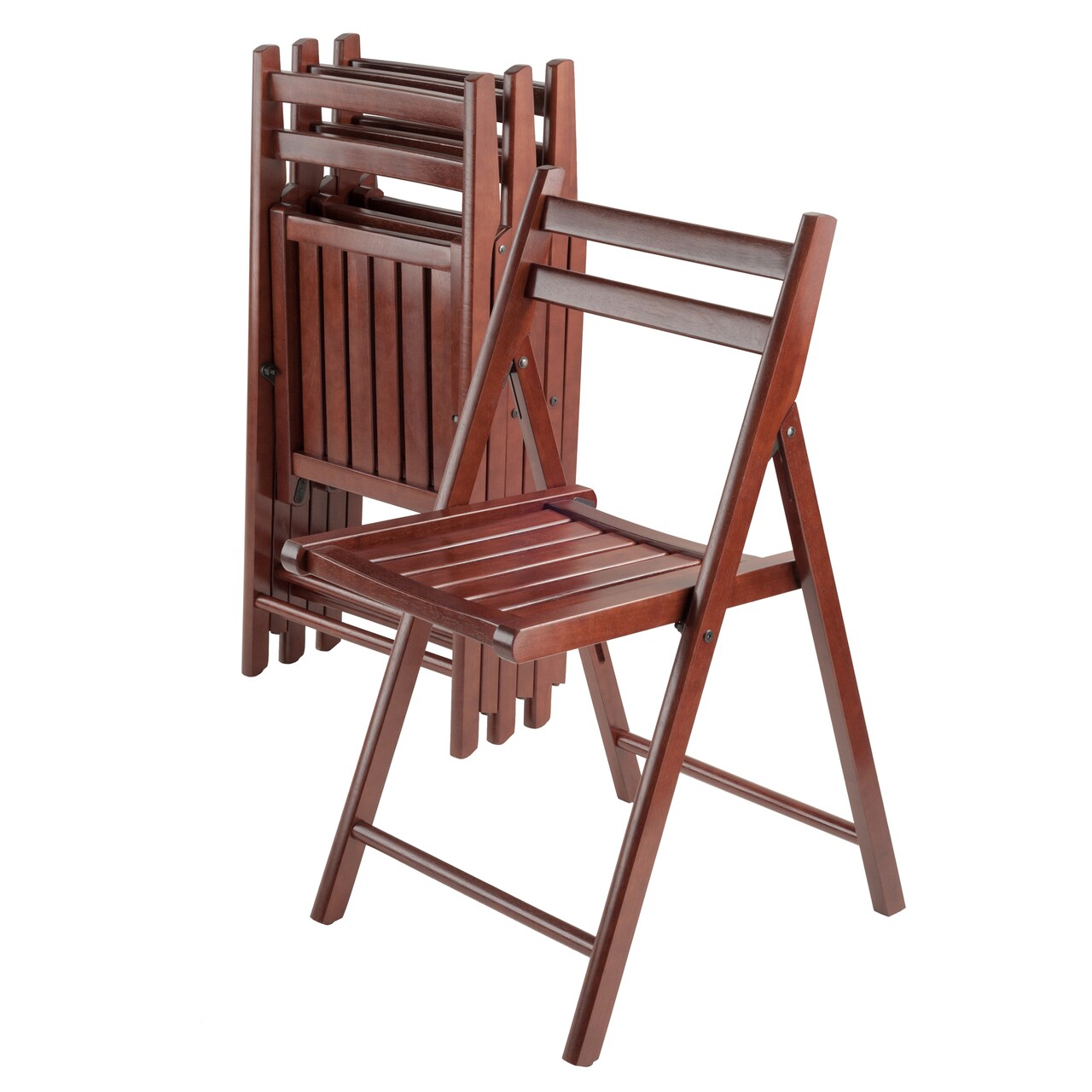 Contemporary Home Living Set of 4 Rich Walnut Wood Folding Chairs 32.25"